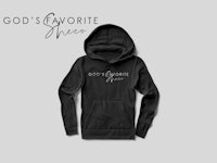 a black hoodie with the word god's favorite